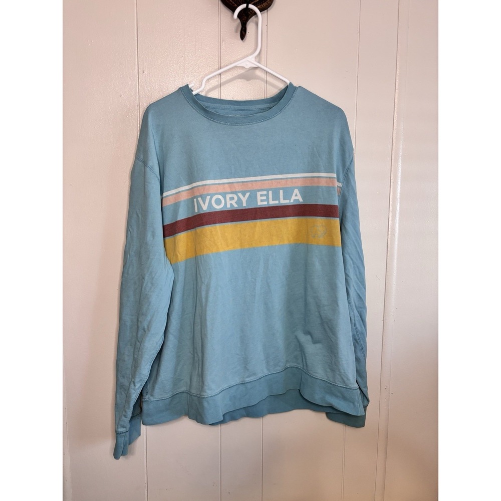 Ivory Ella Crewneck Blue Stripes Retro Organic Cotton Womens‎ Large